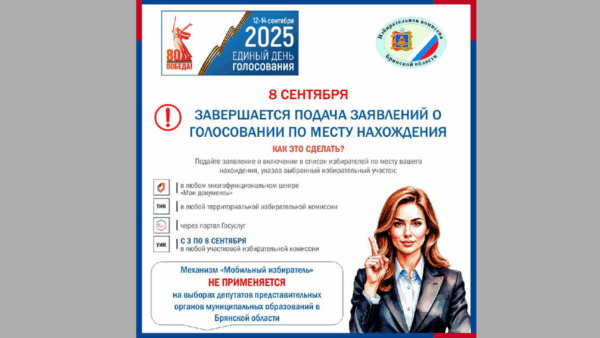 Подача заявлений о голосовании по месту нахождения на Брянщине завершается 8 сентября